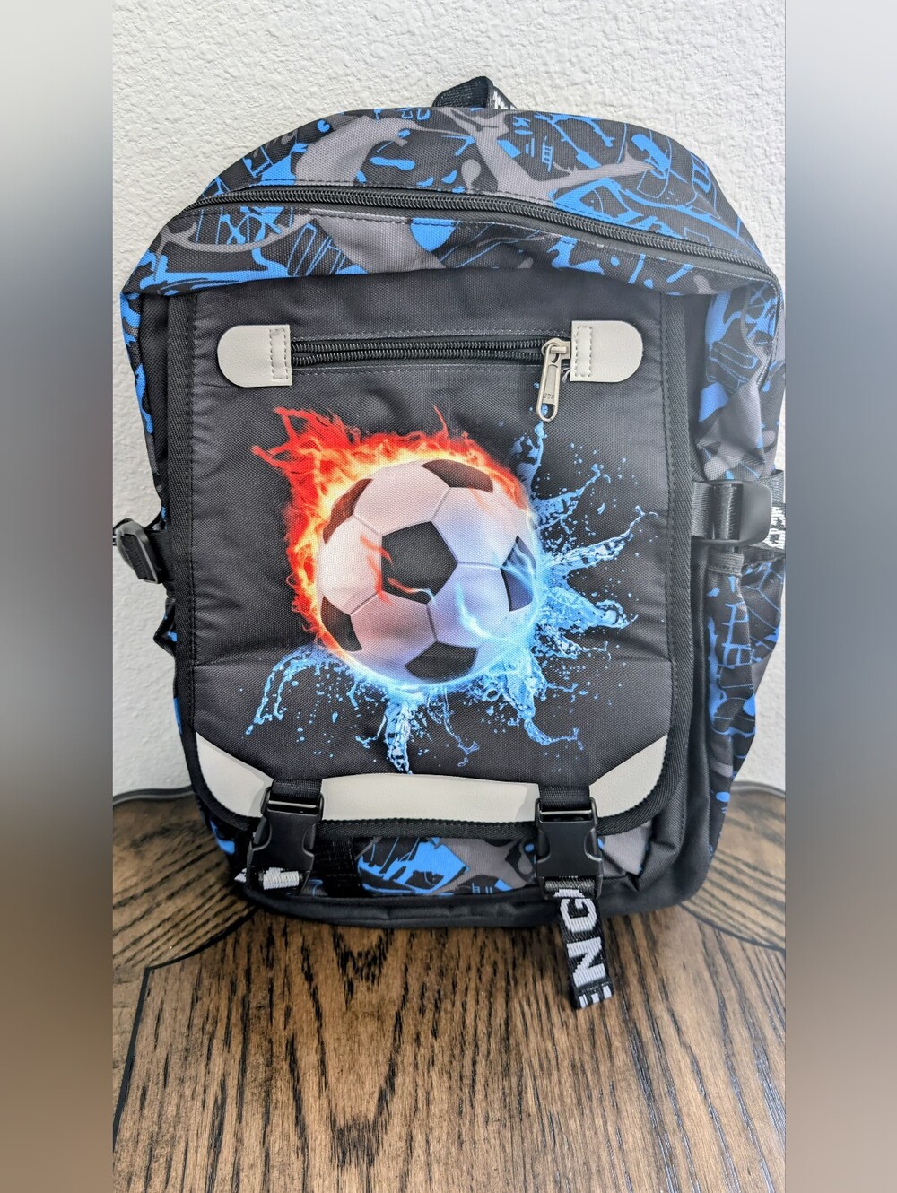 Kids Black & Blue Soccer Graphic Backpack Back To School